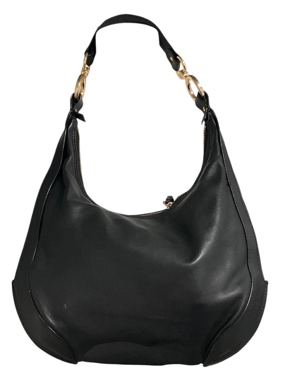 FENDI VINTAGE BLACK LEATHER HOBO BAG WITH GOLD HARDWARE